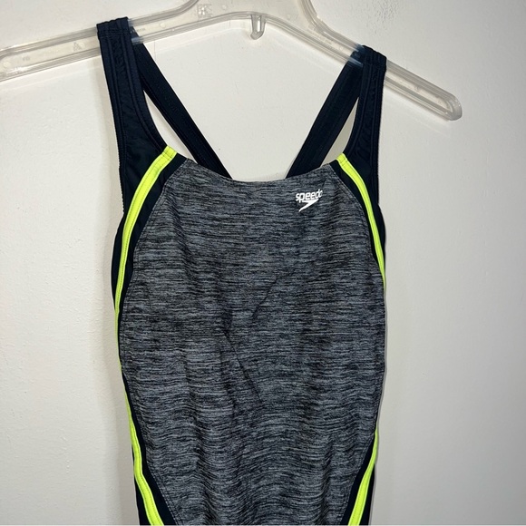 Speedo Quantum Swimsuit Gray One Piece Open Back Racerback Size 10 - Picture 12 of 12